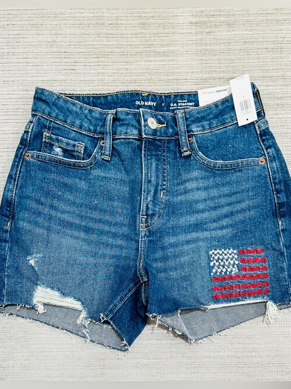 OLD NAVY women's  denim sz‎ 2 high rise O.G. Shorts  w/patriotic floral flag NWT